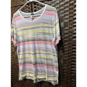 Striped T Shirt Pastel Multicolor‎ Short Sleeve Casual Top